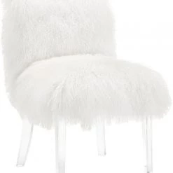 TOV Sophie White Sheepskin Lucite Accent Chair