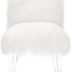 TOV Sophie White Sheepskin Lucite Accent Chair