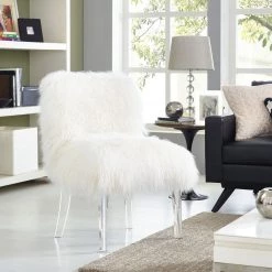 TOV Sophie White Sheepskin Lucite Accent Chair