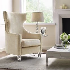 TOV Living Room Gramercy Gold Croc Velvet Wing Chair
