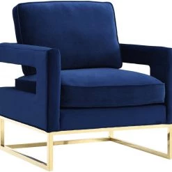 TOV Living Room Avery Velvet Accent Chair With Gold Legs