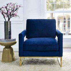 TOV Living Room Avery Velvet Accent Chair With Gold Legs