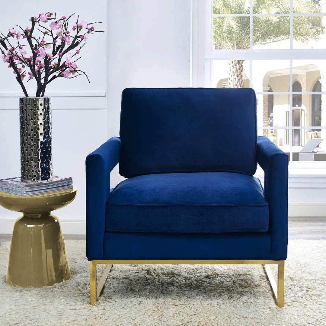 TOV Living Room Avery Velvet Accent Chair With Gold Legs