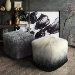 TOV Bedroom Tibetan Sheep White To Grey Pouf