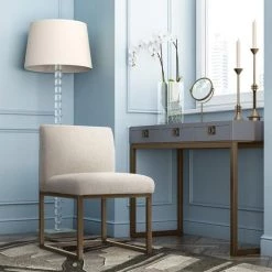 TOV Haute Beige Linen Chair In Brass