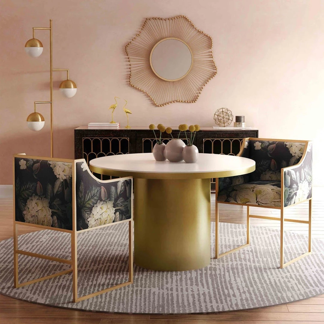 TOV Dining Room Atara Floral Velvet Gold Chair