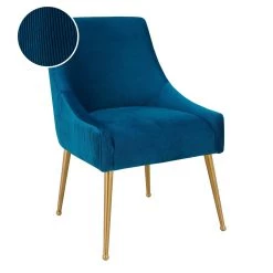 TOV Beatrix Pleated Velvet Dining Chair Gold Legs Dining Room