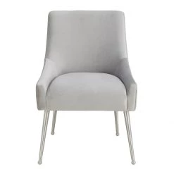 TOV Dining Room Beatrix Pleated Light Grey Velvet Side Chair - Silver Legs