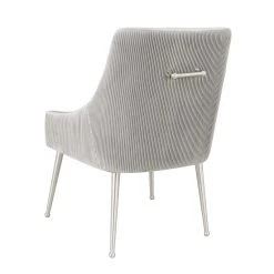 TOV Dining Room Beatrix Pleated Light Grey Velvet Side Chair - Silver Legs