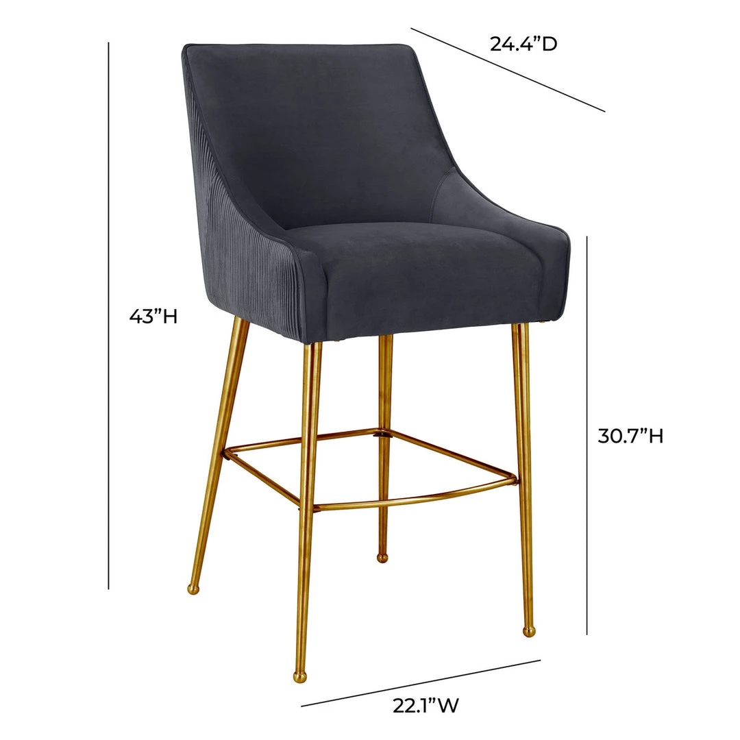 TOV Dining Room Beatrix Pleated Velvet Bar Stool