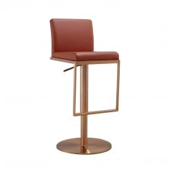 TOV Sentinel Saddle Brown And Rose Gold Adjustable Stool Bar Stools & Carts
