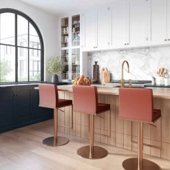 TOV Sentinel Saddle Brown And Rose Gold Adjustable Stool Bar Stools & Carts