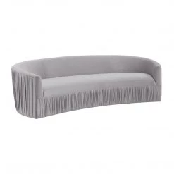 TOV Valerie Pleated Light Grey Velvet Sofa Living Room