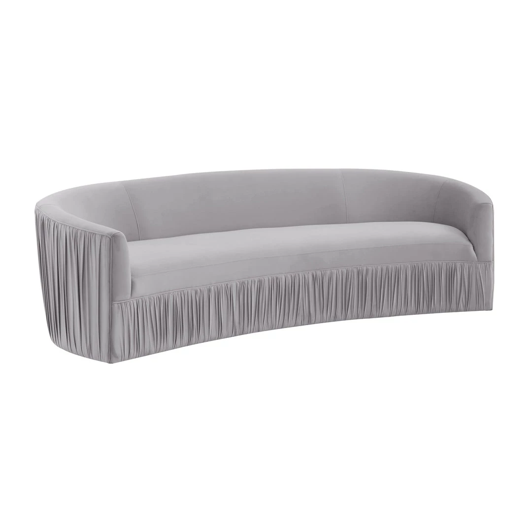 TOV Valerie Pleated Light Grey Velvet Sofa Living Room