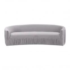 TOV Valerie Pleated Light Grey Velvet Sofa Living Room