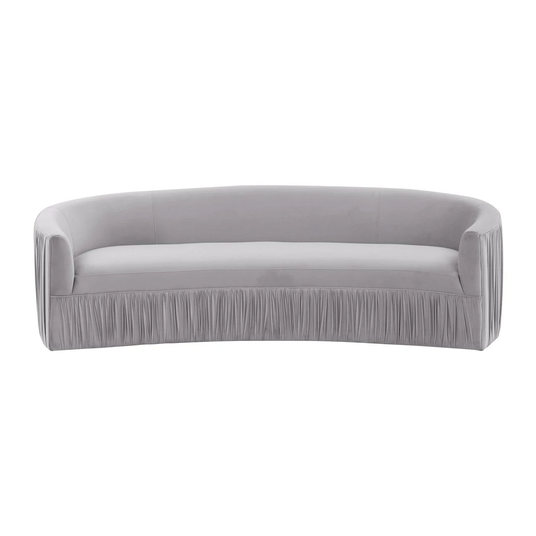 TOV Valerie Pleated Light Grey Velvet Sofa Living Room