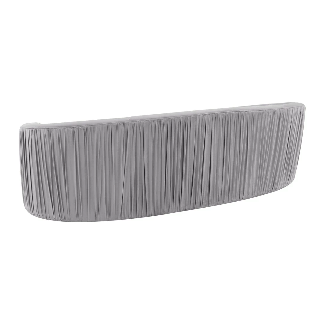 TOV Valerie Pleated Light Grey Velvet Sofa Living Room