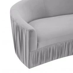 TOV Valerie Pleated Light Grey Velvet Sofa Living Room