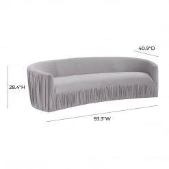 TOV Valerie Pleated Light Grey Velvet Sofa Living Room