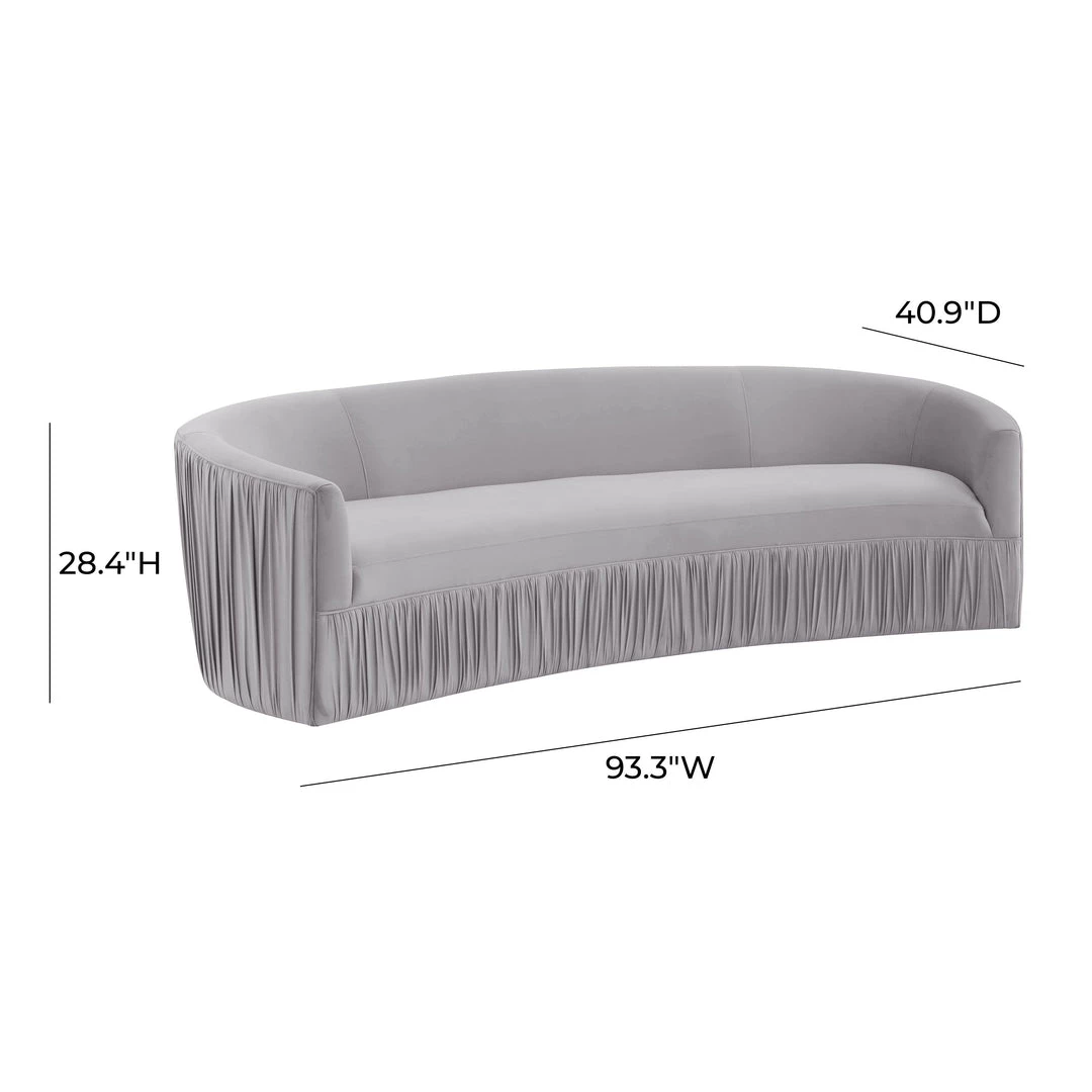 TOV Valerie Pleated Light Grey Velvet Sofa Living Room