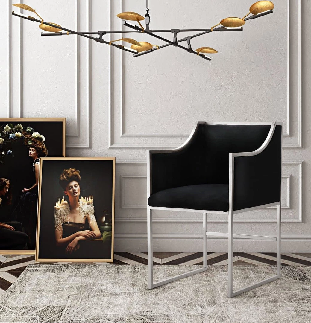 TOV Atara Black Velvet Silver Chair