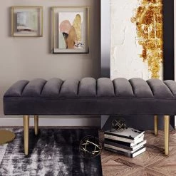 TOV Jax Grey Velvet Bench