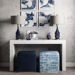 TOV Kent Navy Velvet Ottoman Bedroom