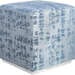 TOV Kent Blue Textured Velvet Ottoman
