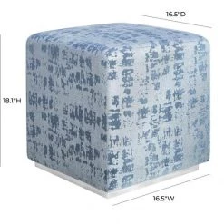 TOV Kent Blue Textured Velvet Ottoman