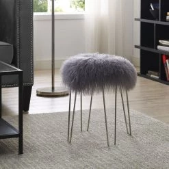 TOV Zelda Grey Sheepskin Bench Bedroom