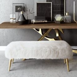 TOV Bedroom Churra White Sheepskin Bench