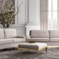 TOV Bedroom Nova Metallic Beige Linen Ottoman