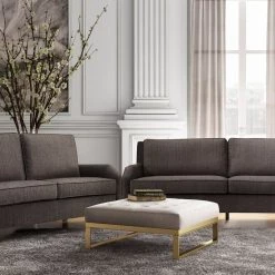 TOV Bedroom Nova Metallic Beige Linen Ottoman