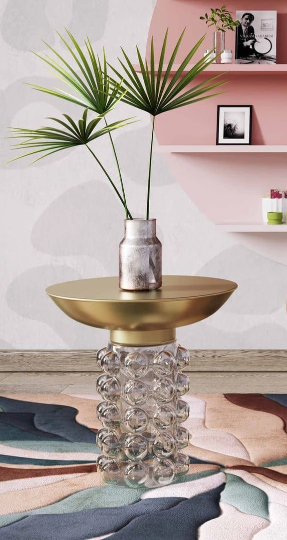 Tov Living Room Bubble Glass And Brass Side Table