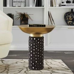 TOV Blaze Glass And Brass Side Table