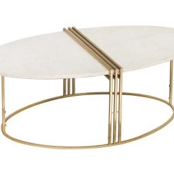 TOV Living Room Caleb Oval White Marble Cocktail Table