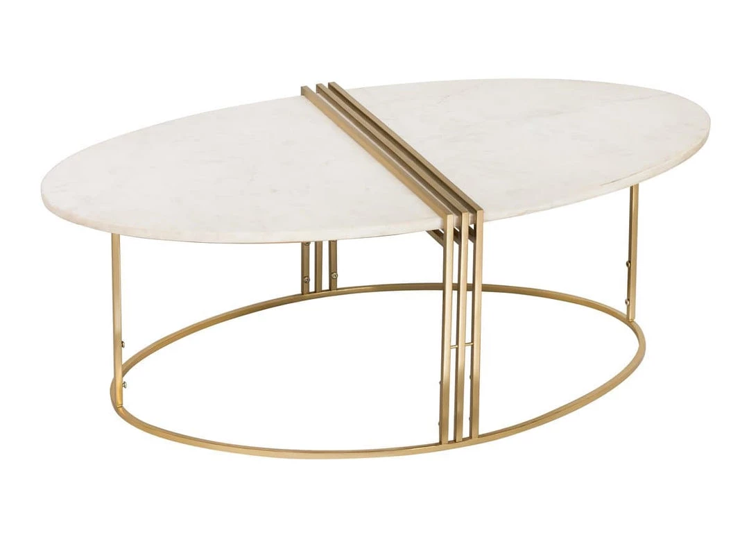 TOV Living Room Caleb Oval White Marble Cocktail Table