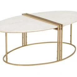 TOV Living Room Caleb Oval White Marble Cocktail Table