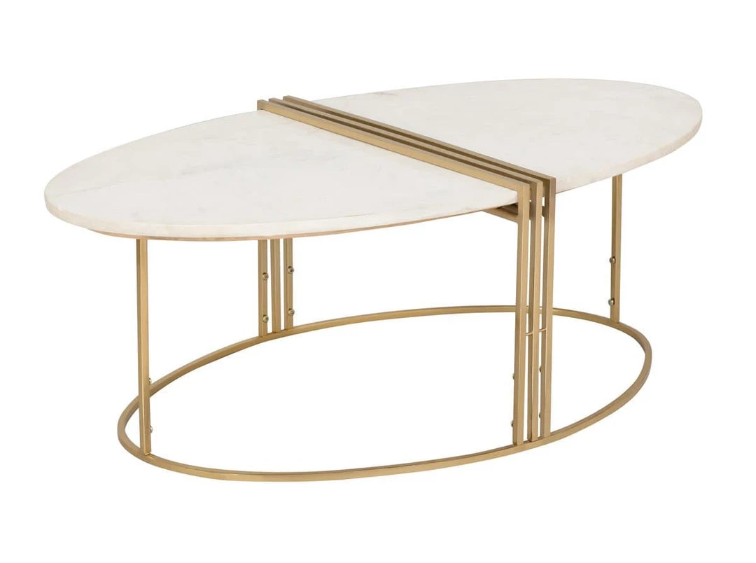 TOV Living Room Caleb Oval White Marble Cocktail Table