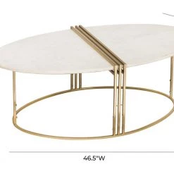 TOV Living Room Caleb Oval White Marble Cocktail Table