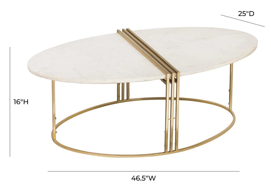 TOV Living Room Caleb Oval White Marble Cocktail Table