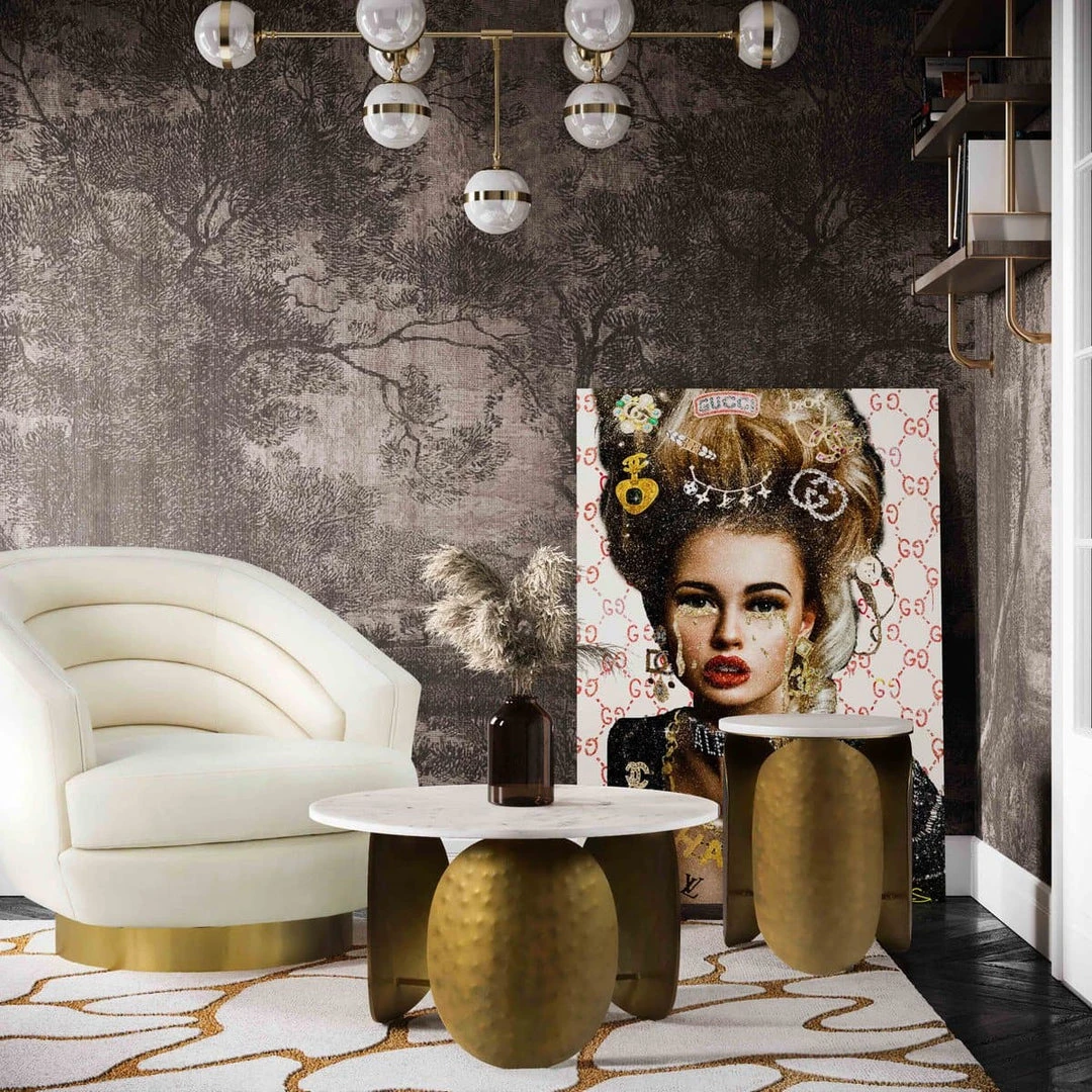 TOV Living Room Indio White Marble Side Table