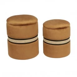 TOV Alani Cognac Velvet Nesting Ottomans - Set Of 2 Benches & Ottomans