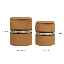 TOV Alani Cognac Velvet Nesting Ottomans - Set Of 2 Benches & Ottomans