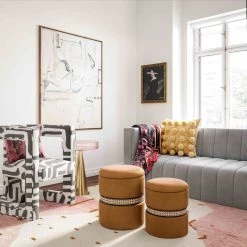 TOV Alani Cognac Velvet Nesting Ottomans - Set Of 2 Benches & Ottomans