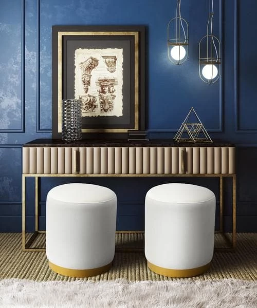 Hollywood Glam Furnitures Opal Velvet Ottoman Gold Base