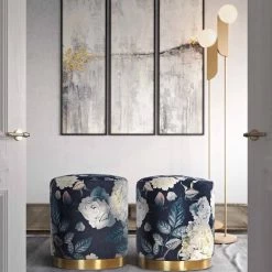 Tov Opal Floral Velvet Ottoman Gold Base Bedroom