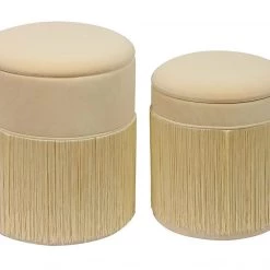 TOV Bedroom Tassel Cream Storage Ottomans - Set Of 2