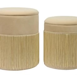 TOV Bedroom Tassel Cream Storage Ottomans - Set Of 2