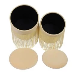 TOV Bedroom Tassel Cream Storage Ottomans - Set Of 2